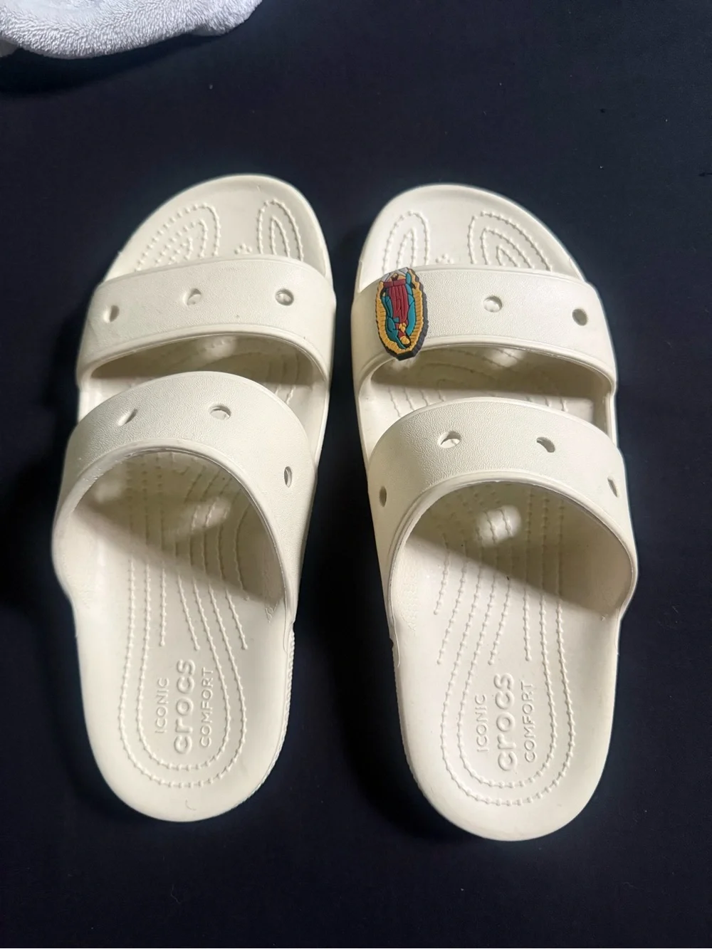 CROCS Kids Double Strap Slide Sandals in Off-White with Badge
